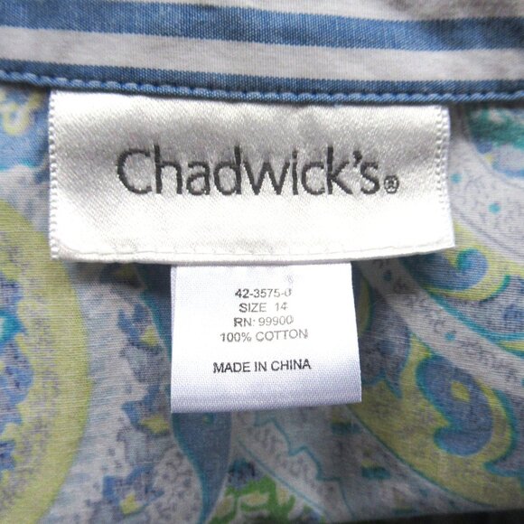 Chadwicks Women Shirt/Top Floral Blue/Green Buttons-Up Long Sleeves Cotton Sz 14 - Picture 3 of 8